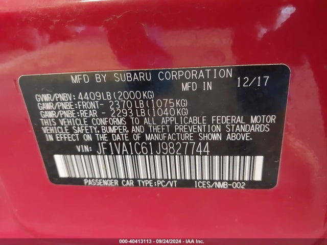 JF1VA1C61J9827744 Subaru Wrx Premium