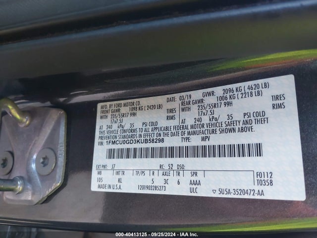 Ford ESCAPE SE 2019 1FMCU0GD3KUB58298 Image 9