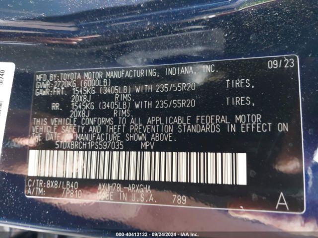 5TDXBRCH1PS597035 Toyota Highlander Hybrid Limited