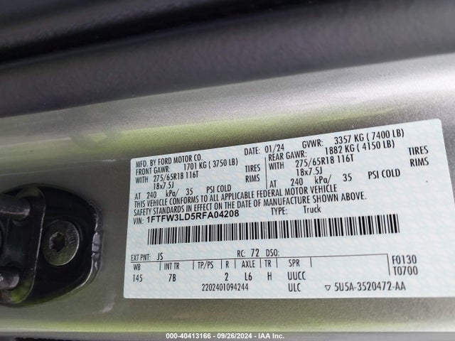 Ford F-150 Xlt 2024 1FTFW3LD5RFA04208 Image 9