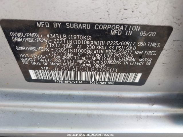JF2GTAEC3L8276503 Subaru Crosstrek Premium
