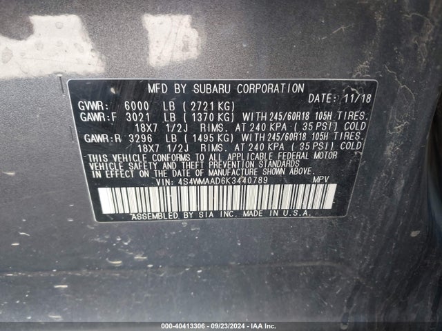 Subaru Ascent 2019 4S4WMAAD6K3440789 Image 9