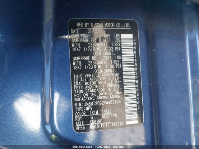 JN8BT3BB2PW482403 Nissan Rogue Sv Intelligent Awd