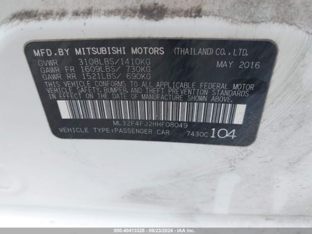 ML32F4FJ2HHF08049 Mitsubishi Mirage G4 Se