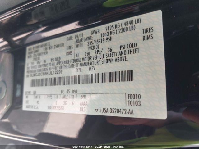 5LMCJ3C98KUL12299 Lincoln Mkc Reserve