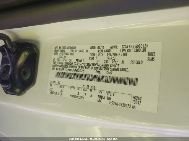 Ford F-150 Xl 2015 1FTMF1C80FFA60275 Image 9