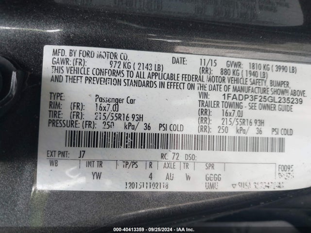 Ford FOCUS SE 2016 1FADP3F25GL235239 Image 9