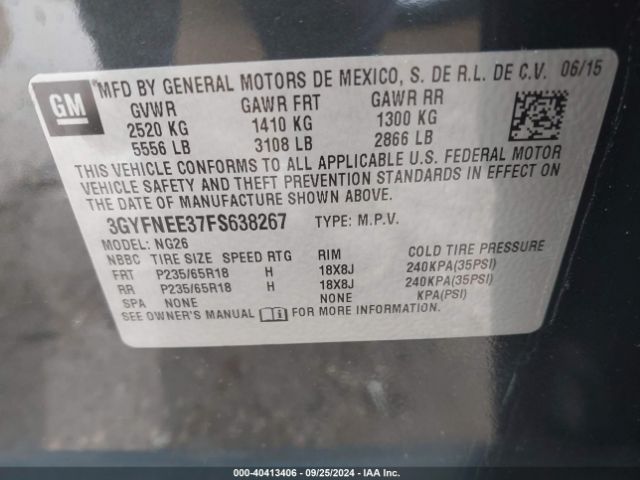 3GYFNEE37FS638267 Cadillac Srx Luxury Collection