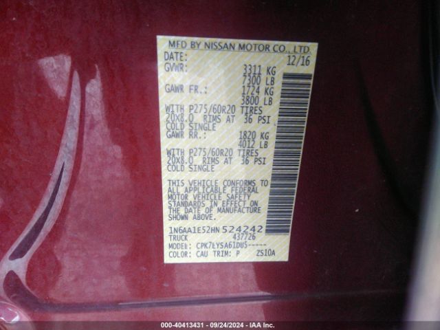1N6AA1E52HN524242 Nissan Titan Platinum Reserve