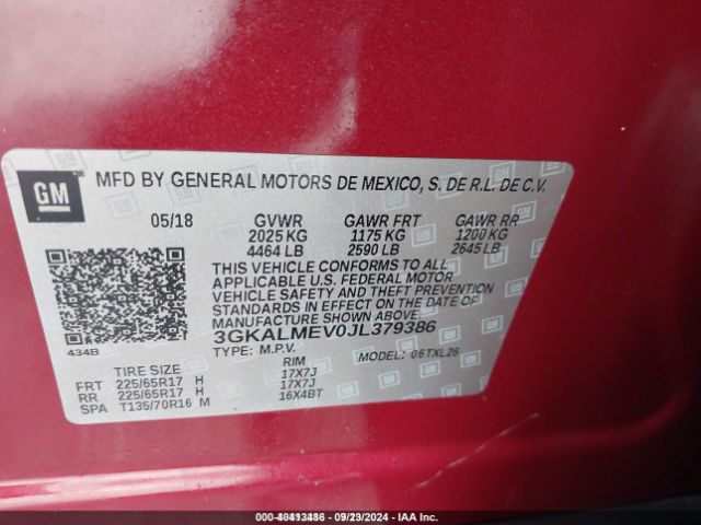 3GKALMEV0JL379386 GMC Terrain Sle