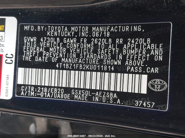 Toyota Avalon Touring 2019 4T1BZ1FB2KU011814 Image 9