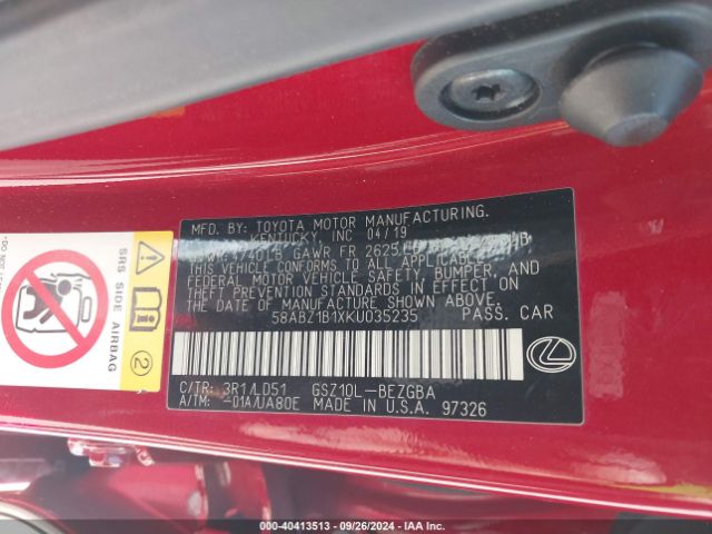 58ABZ1B1XKU035235 Lexus ES 350