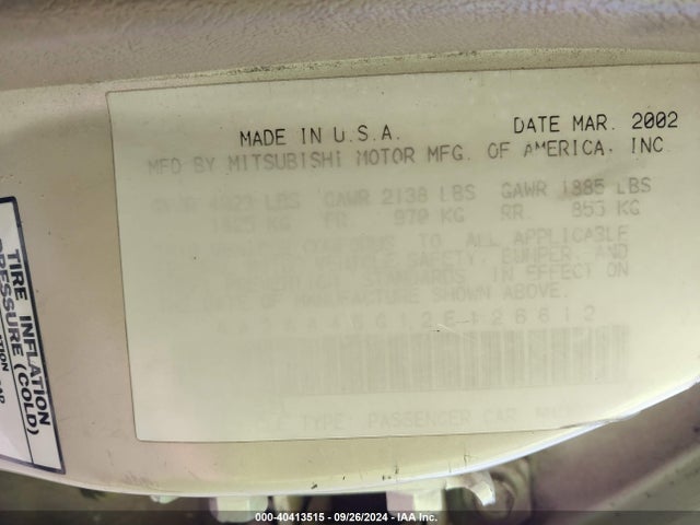 2002 MITSUBISHI GALANT 4A3AA46G12E126612 Photo 8