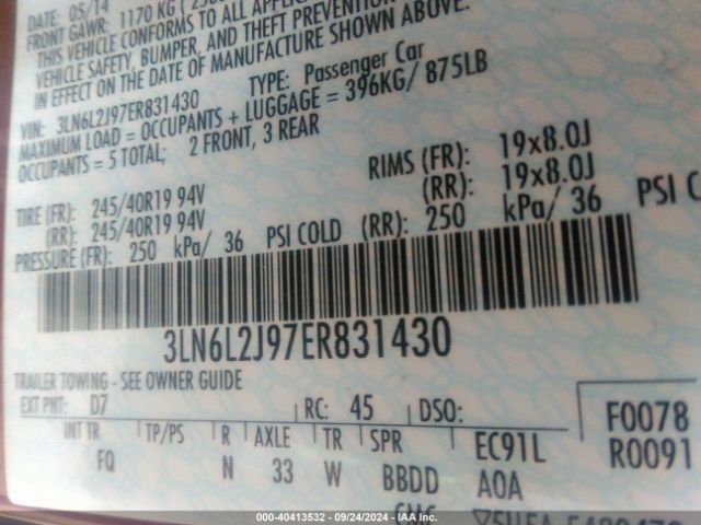 3LN6L2J97ER831430 Lincoln MKZ
