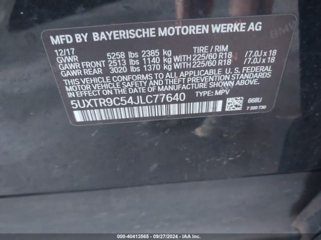 5UXTR9C54JLC77640 BMW X3 Xdrive30i