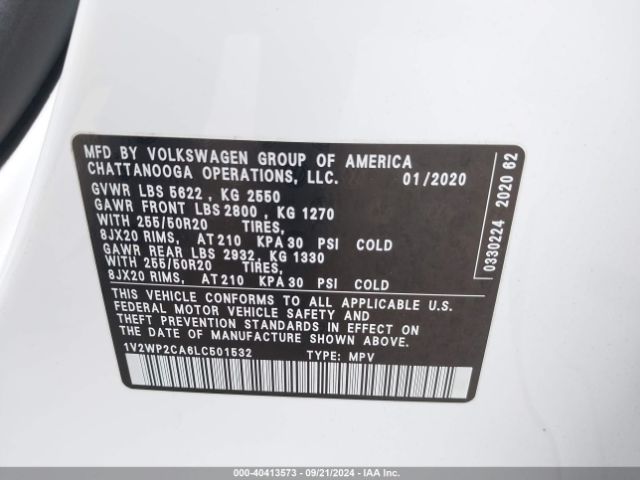 1V2WP2CA6LC501532 Volkswagen Atlas 2.0t Se W/technology