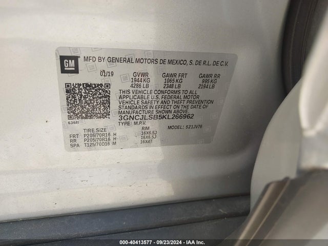 Chevrolet Trax Lt 2019 3GNCJLSB5KL266962 Image 9
