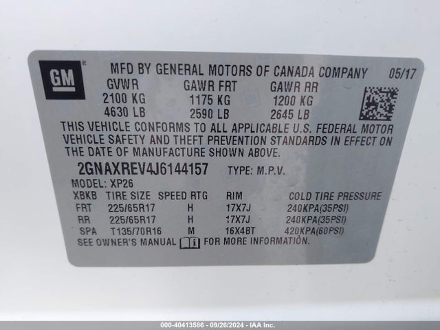 Chevrolet EQUINOX LS 2018 2GNAXREV4J6144157 Image 9