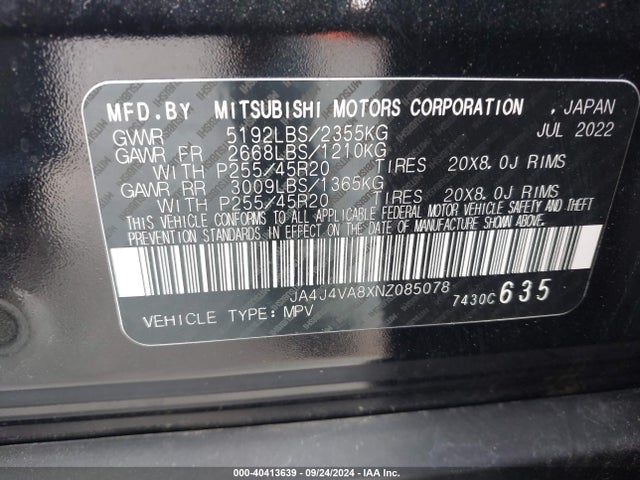 2022 MITSUBISHI OUTLANDER JA4J4VA8XNZ085078 Photo 8