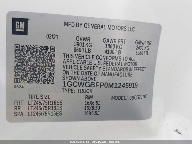 1GCWGBFP0M1245919 Chevrolet Express Cargo Rwd 2500 Extended Wheelbase Wt