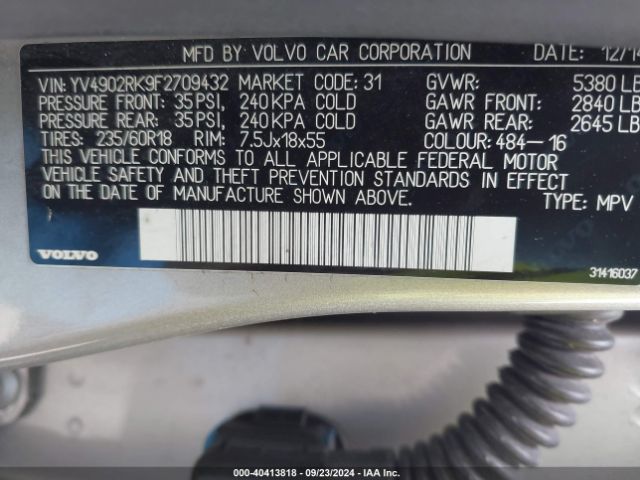 YV4902RK9F2709432 Volvo Xc60 T6