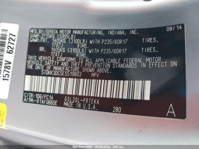 5TDKK3DC5ES519803 Toyota Sienna Le V6 8 Passenger