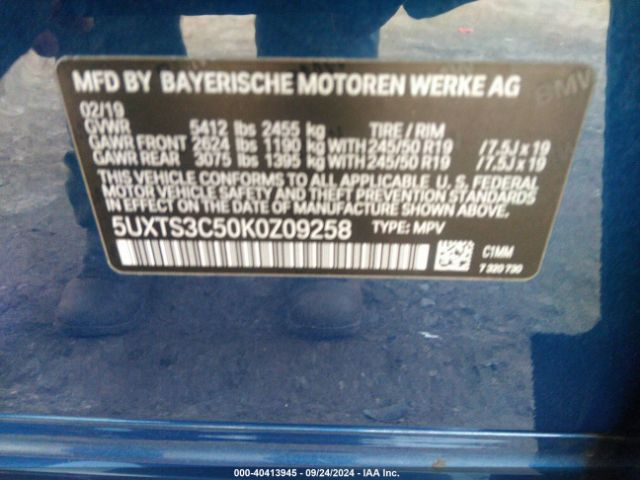 5UXTS3C50K0Z09258 BMW X3 M40i
