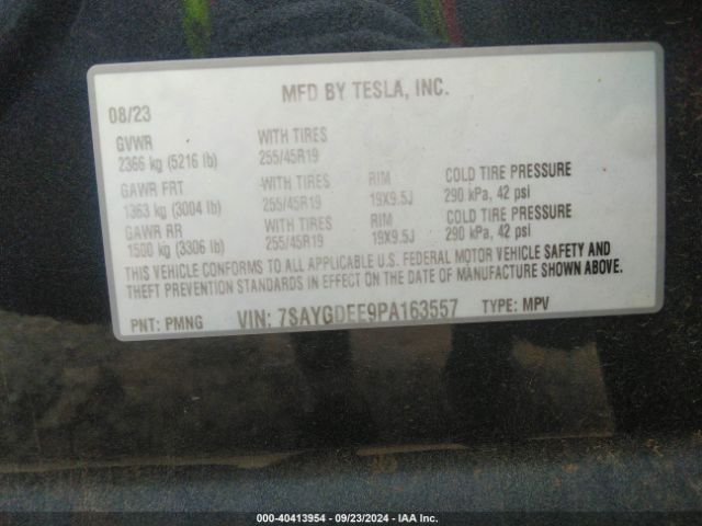 7SAYGDEE9PA163557 Tesla Model Y