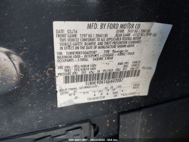 1LNHL9DK1GG602087 Lincoln MKS