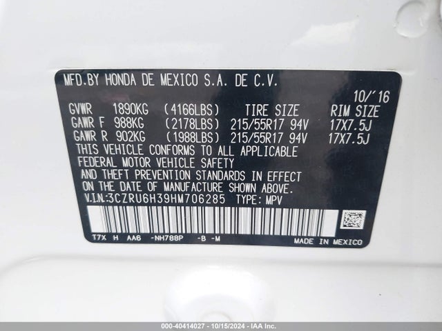 Honda HR-V LX 2017 3CZRU6H39HM706285 Image 9