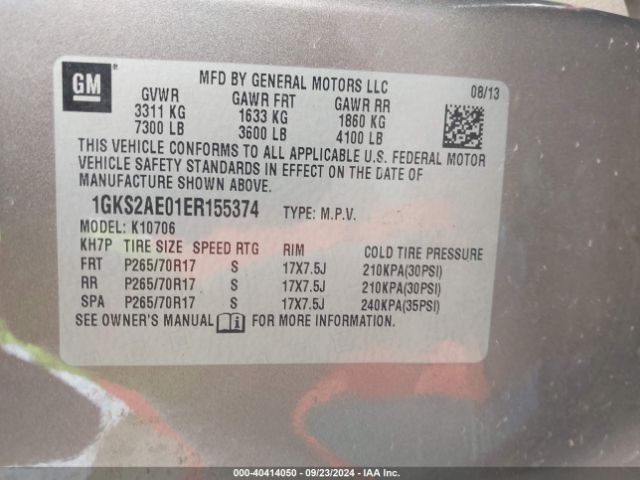 1GKS2AE01ER155374 GMC YUKON SLE