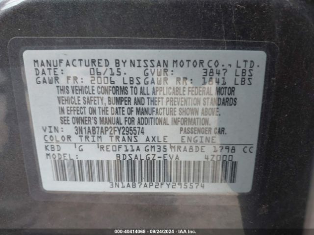 3N1AB7AP2FY295574 Nissan SENTRA SL