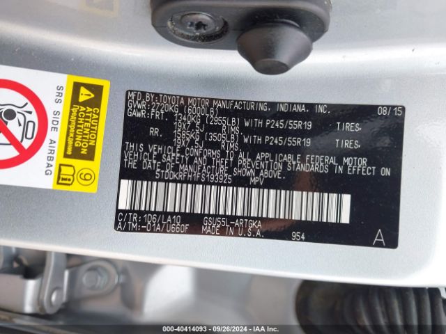 5TDDKRFH1FS193925 Toyota Highlander Limited V6