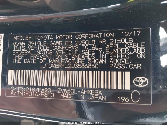 Toyota Prius Two 2018 JTDKBRFU2J3586850 Image 9