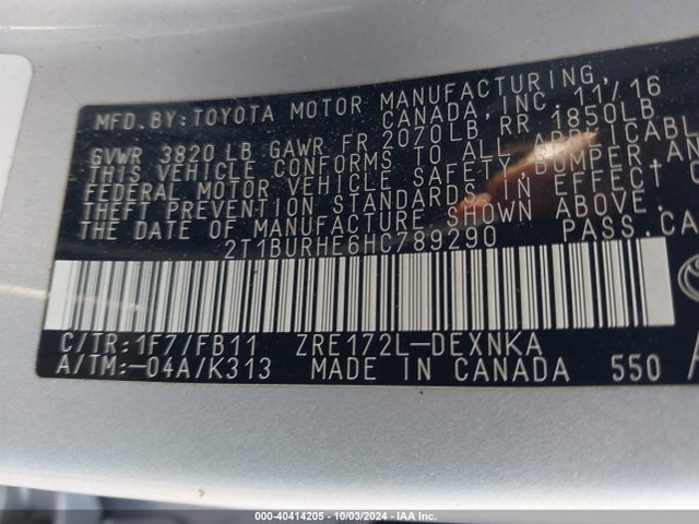 Toyota COROLLA LE 2017 2T1BURHE6HC789290 Image 9