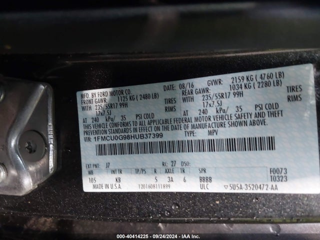 Ford ESCAPE SE 2017 1FMCU0G98HUB37399 Image 9