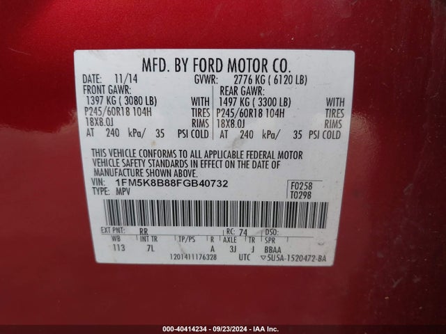 Ford Explorer 2015 1FM5K8B88FGB40732 Image 9