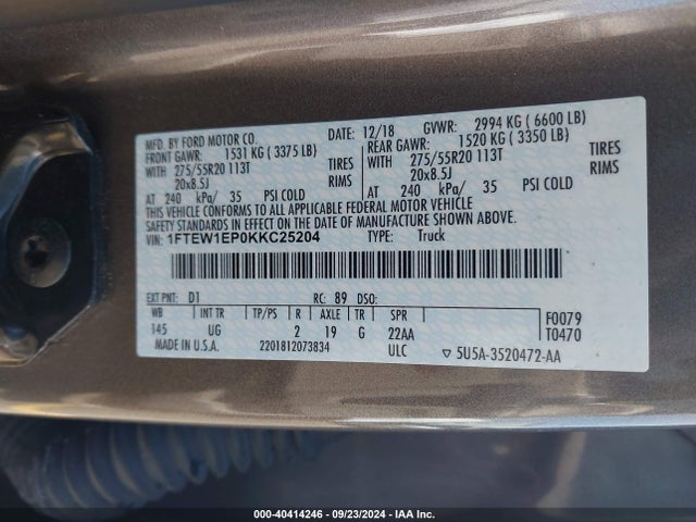 Ford F-150 Xlt 2019 1FTEW1EP0KKC25204 Image 9