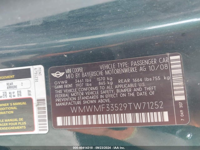 2009 MINI COOPER WMWMF33529TW71252 Photo 8