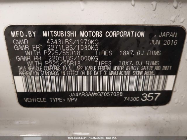 JA4AR3AWXGZ057028 Mitsubishi Outlander Sport 2.4 Se