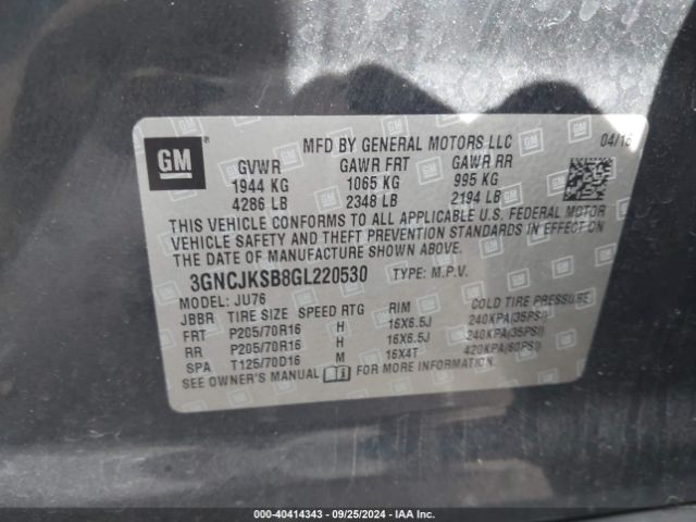 3GNCJKSB8GL220530 Chevrolet Trax 1ls
