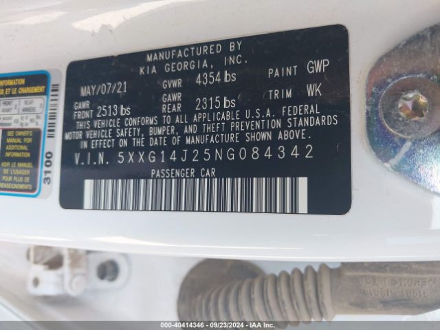 5XXG14J25NG084342 KIA K5 LXS
