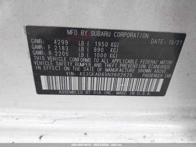 Subaru Impreza Base 2022 4S3GKAB65N3602625 Image 9
