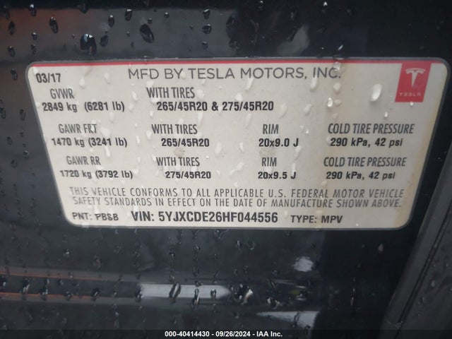 2017 TESLA MODEL X 5YJXCDE26HF044556 Photo 8