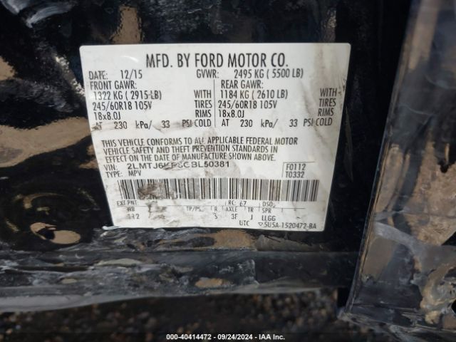 2LMTJ6KR8GBL50381 Lincoln Mkx Select