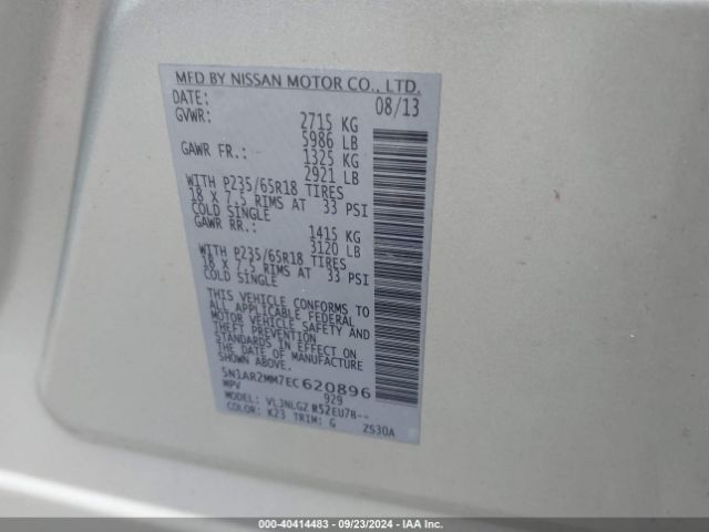 5N1AR2MM7EC620896 Nissan Pathfinder Sl
