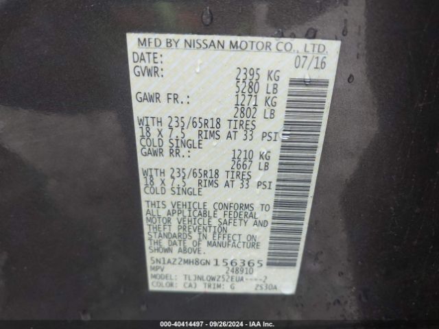 5N1AZ2MH8GN156365 Nissan MURANO SV