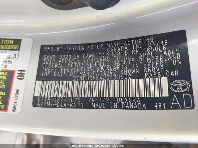 Toyota COROLLA SE 2018 2T1BURHE4JC103902 Image 9