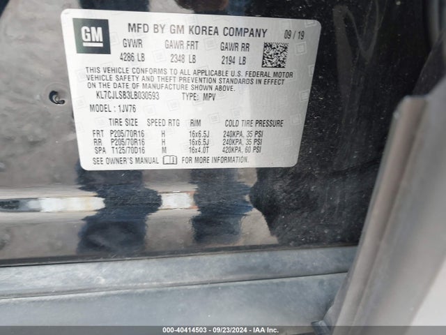 Chevrolet Trax Fwd Lt 2020 KL7CJLSB3LB030593 Image 9