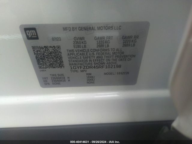 1GYFZDR45RF102198 Cadillac Xt4 Awd Premium Luxury